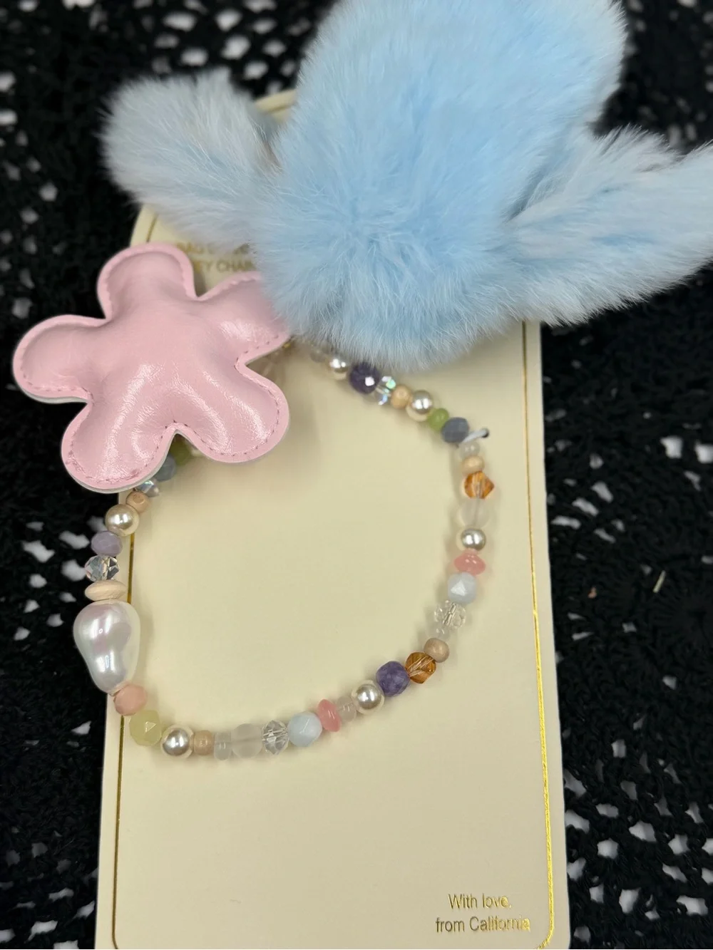eyecandy blue bunny faux fur bag charm keychain nwt